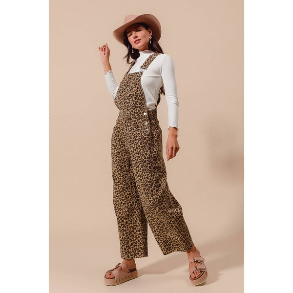 LEOPARD TWILL SLOUCHY BARREL OVERALLS