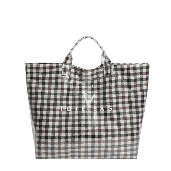 Plaid PVC Tote Bag for Women: Black