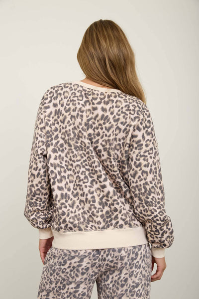 LEOPARD BOXY V-INSERT LONG SLEEVE KNIT SET: CREAM MULTI