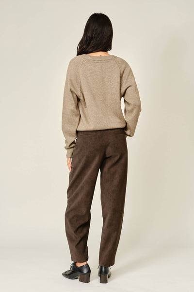 WOOL BLENDED PLAID PLACKET DETAIL SWEATER CARDIGAN: MUSHROOM
