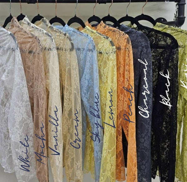 Floral Print Lace Long Sleeve Top KRT1739: BLACK / S - Lulu Bella Boutique