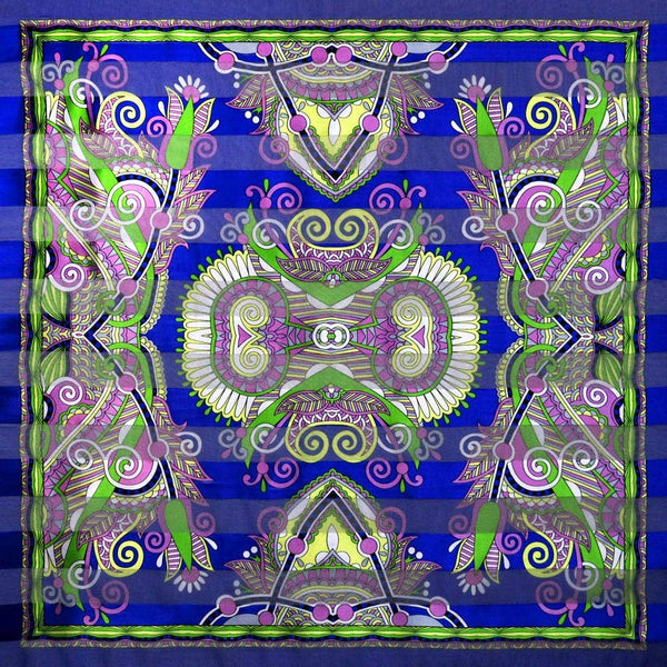 Silk Feel Abstract Paisley Print Square Scarf: Gold
