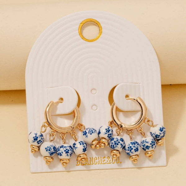 Floral Ceramic Bead Fringe Hoop Earrings: GPK - Lulu Bella Boutique