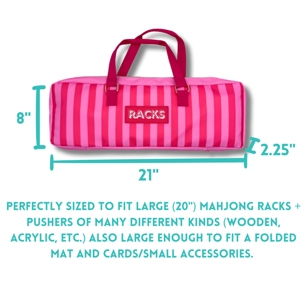 Mahjong Rack Bag  |  Fits 20" Racks + Folded Mat : Stripes- Pink & Red Rack Bag