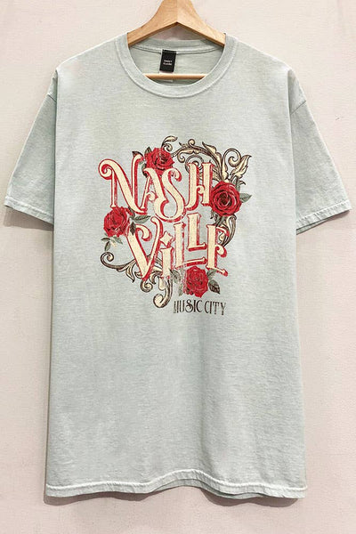 Nashville Roses Graphic Tee: LT. SAGE / OVERSIZED / SM