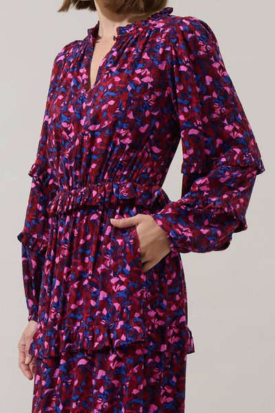 Turma Abstract Iveny Tiered Maxi Dress: BURG-PINK