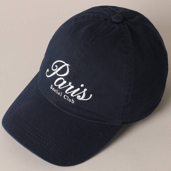 Paris Social Club Text Embroidery Baseball Cap: Beige / ONE SIZE - Lulu Bella Boutique