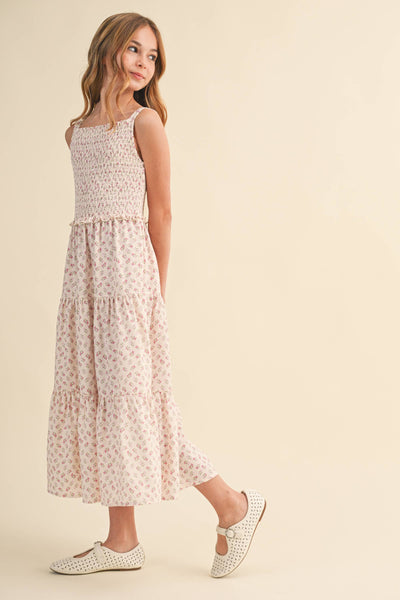 TWEEN GIRLS KIDS SMOCKED TIERED MIDI DRESS (7-14): 7/8 - Lulu Bella Boutique