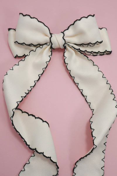 Zigzag Edge Hair Bow Ribbon Hair Clips | 40H763: Off White - Lulu Bella Boutique