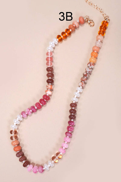 NATURAL AGATE GLASS SEMI PRECIOUS BEAD NECKLACE | 80N896: 3C - Lulu Bella Boutique