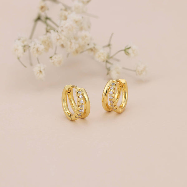 E182 double hoop huggie earring, double hoop earring: Silver