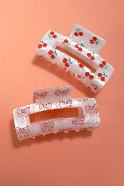 JUMBO CHERRY BOW RECTANGLE HAIR CLAW CLIPS | 40H824: CHERRY