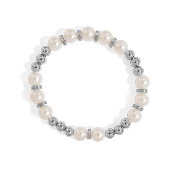 18K Gold PVD 8mm Kiska Glass Pearl Stretch Bracelet: Gold