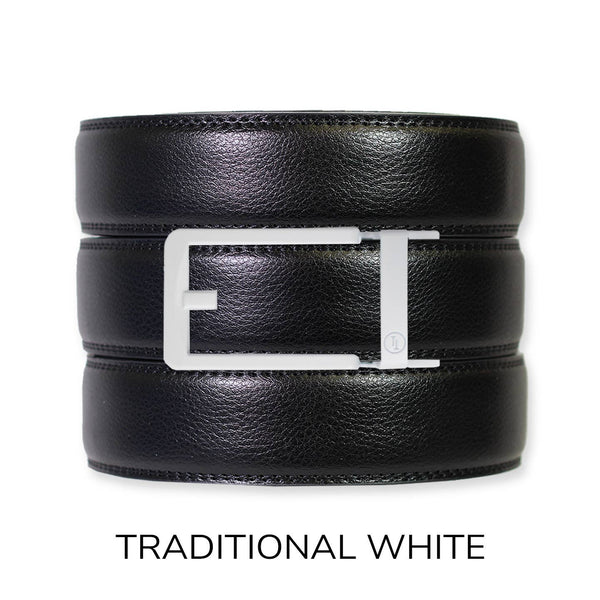 Black Leather Ratchet Belt & Buckle Set: Gun Metal - Lulu Bella Boutique