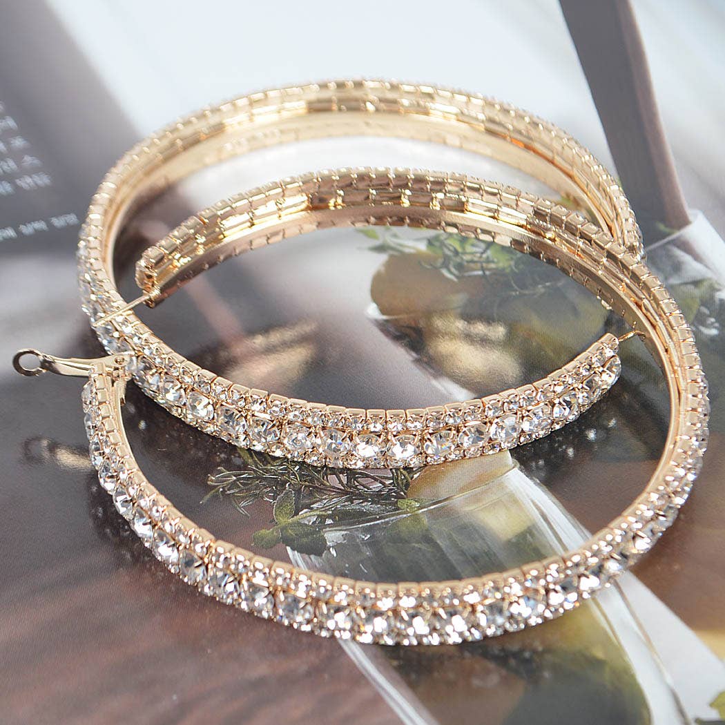 Multi Rhinestone 80mm Hoop Earring: Gold