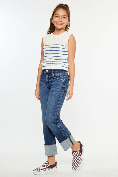 YOUTH MID RISE CROP STRAIGHT-YC7478D: DARK / 6 - Lulu Bella Boutique