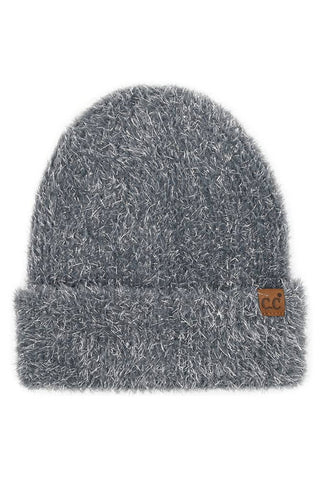 C.C Metallic Eyelash Cuff Solid Beanie Winter Hat: Gray