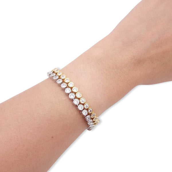 Round Bezel Set Tennis Bracelet: 14k Gold