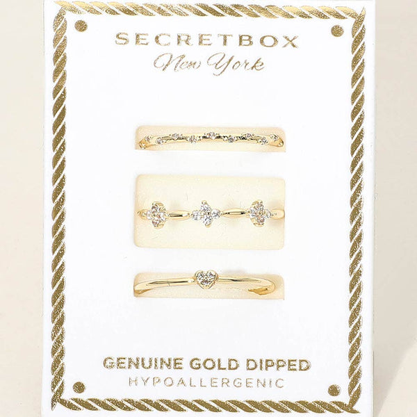 SECRET BOX_3PCS Genuine Gold Dipped Minimal Stackable Fashion Ring Set - Lulu Bella Boutique