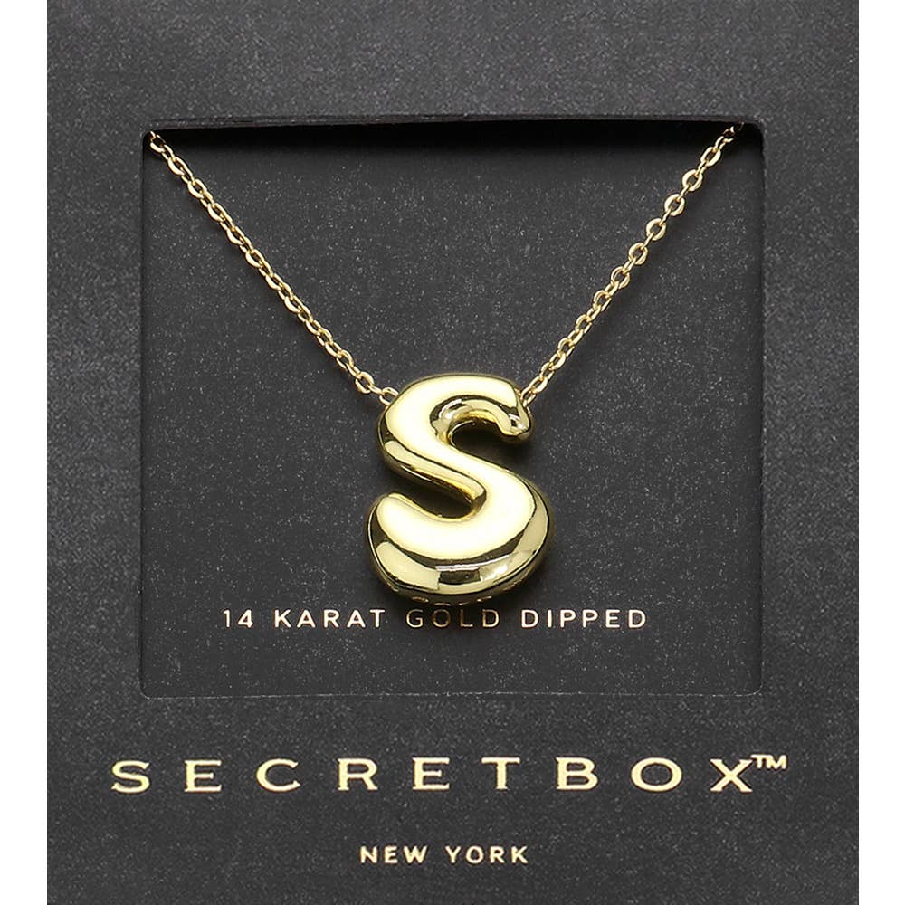 SECRET BOX_ 14K Gold Dipped Bubble Initial Pendant Necklace
: S - Lulu Bella Boutique