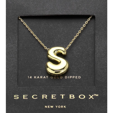 SECRET BOX_ 14K Gold Dipped Bubble Initial Pendant Necklace
: S