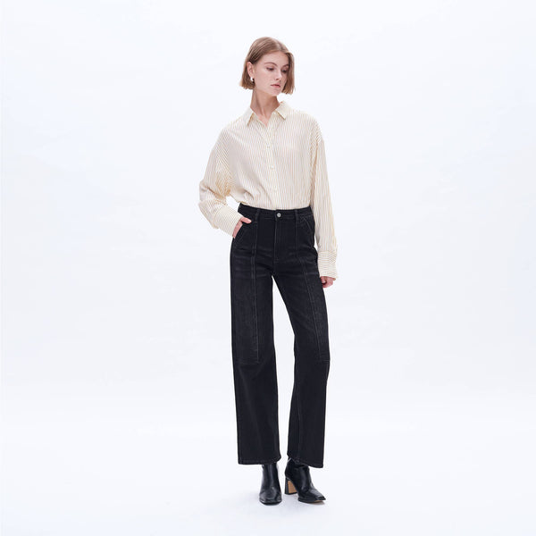 SUPER HIGH RISE WIDE LEG JEANS(FINISHED HEM,SLIT) BLACK
