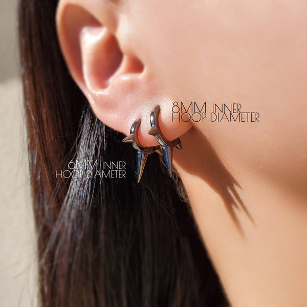 SPIKE HUGGIE EARRINGS - E-H1018 / E-H1041: Black / 6mm Inner Hoop Diameter