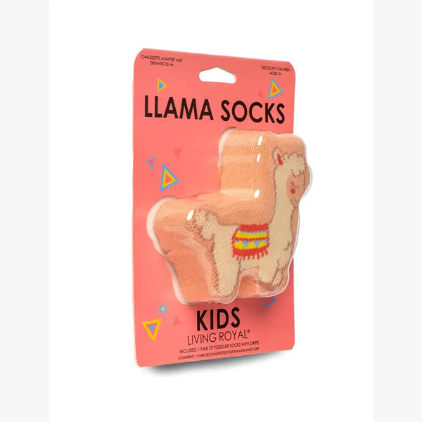 3D Packaged Crew Socks - Kids - "Llama Love" - Beige