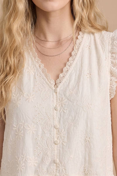 White Eyelet Tiered Mini Dress: Cream / S - Lulu Bella Boutique