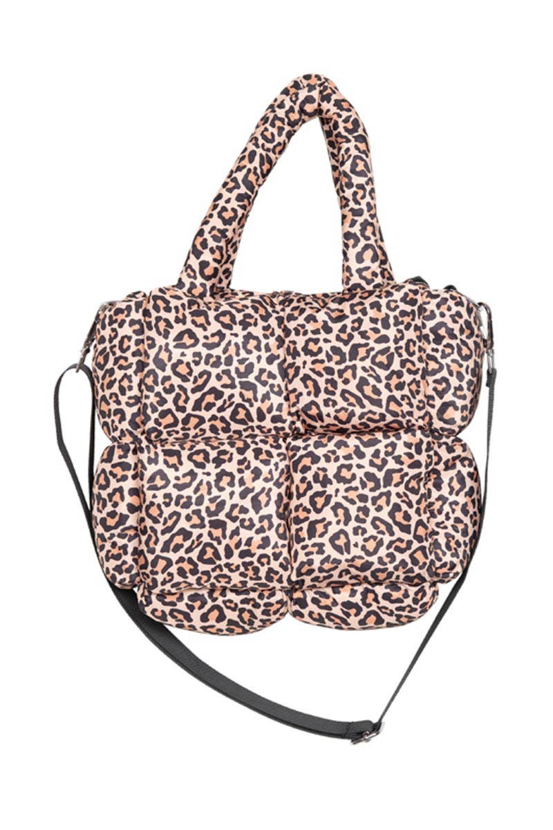 Brown Leopard Print Wholesale Mini Puffer Tote: Brown - Lulu Bella Boutique