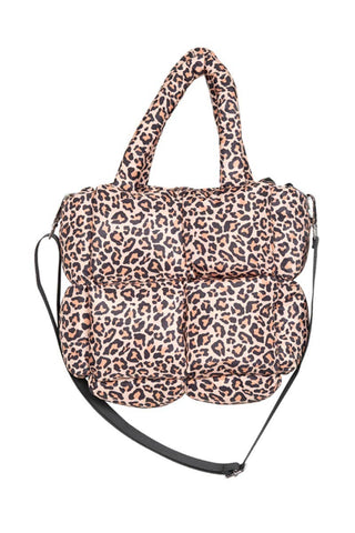 Brown Leopard Print Wholesale Mini Puffer Tote: Brown - Lulu Bella Boutique