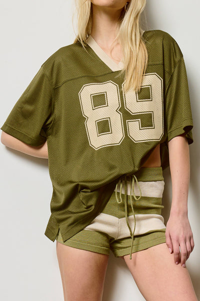 Oversized 89 Graphic Short Sleeve Jersey Tee: Olive