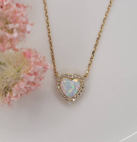 HEART SHAPE LAB GROWN OPAL STONE PENDANT NECKLACE .: PINK OPAL - Lulu Bella Boutique