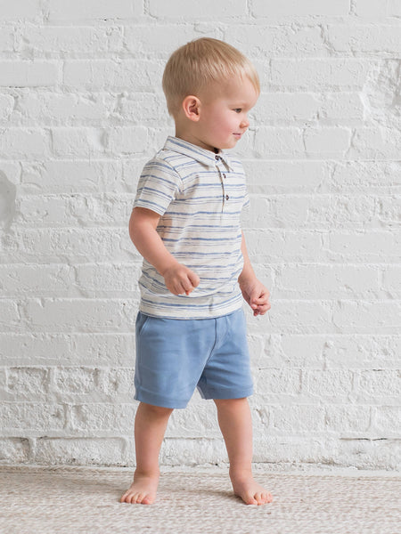 Organic Ben Short Sleeve Polo - Wave Stripe / Rain: 4T
