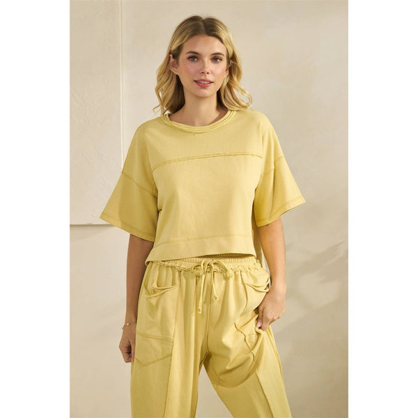 Cropped Lounge Set: Yellow / M - Lulu Bella Boutique