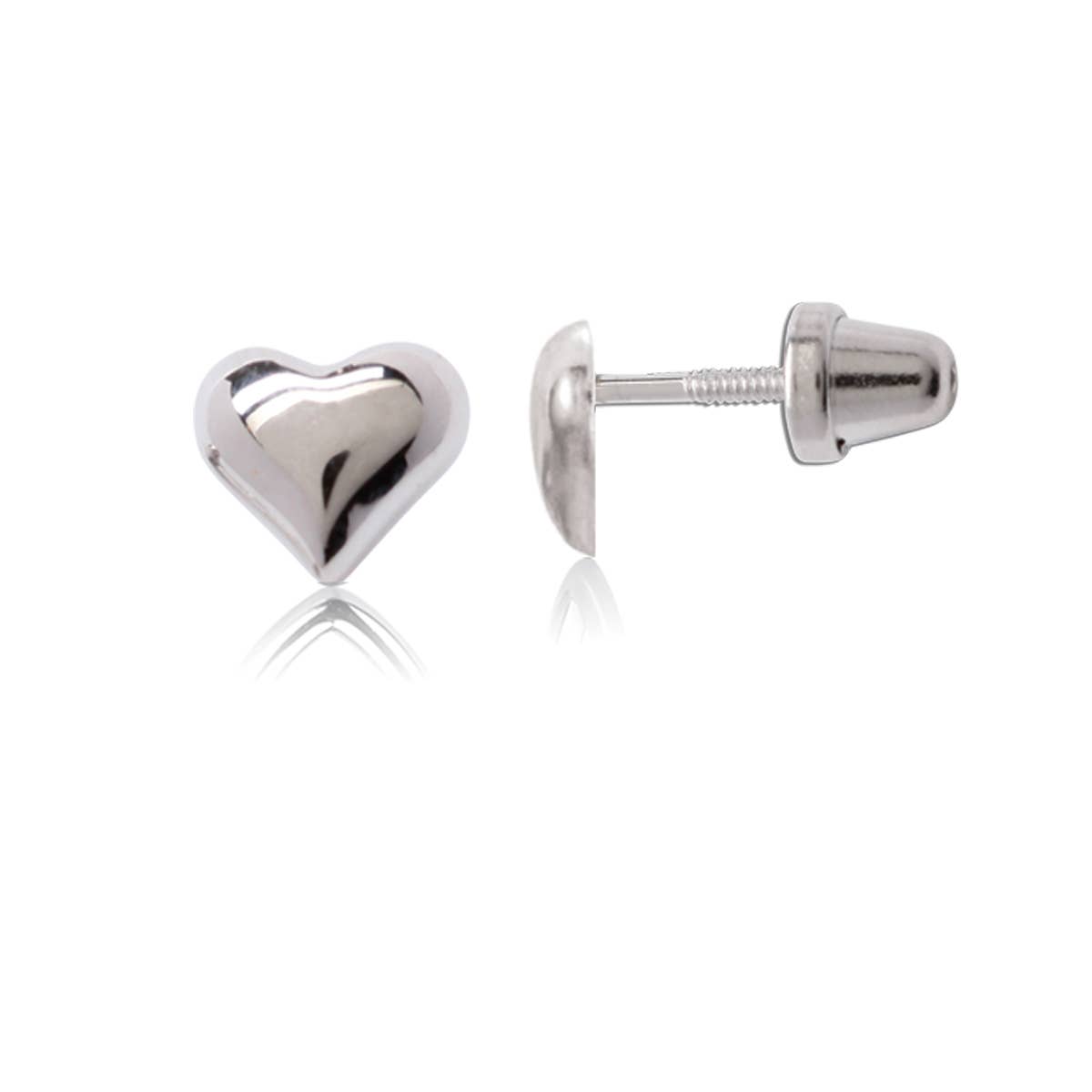 Sterling Silver Girls Puff Heart Earrings for Valentine Gift