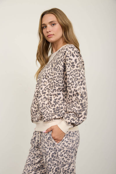 LEOPARD BOXY V-INSERT LONG SLEEVE KNIT SET: CREAM MULTI