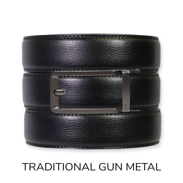 Black Leather Ratchet Belt & Buckle Set: Traditional Iron - Lulu Bella Boutique