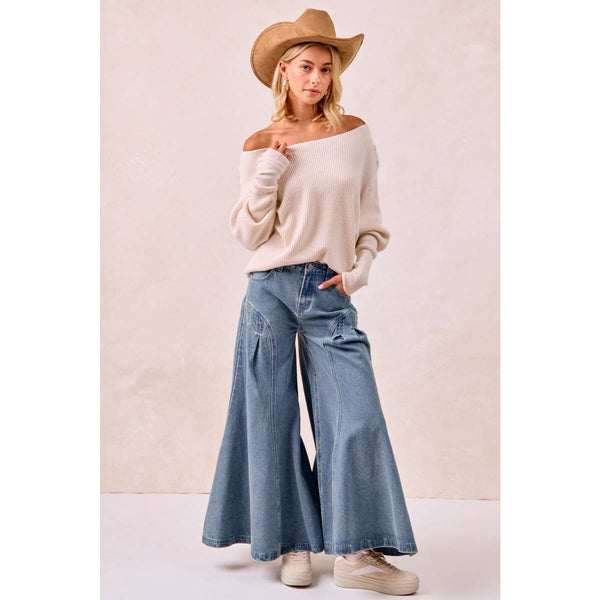WAFFLE KNIT OFF SHOULDER TOP: IVORY / S - Lulu Bella Boutique
