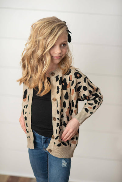 Kids Leopard Button Pocket Cardigan Fall Winter Sweater: 10/12