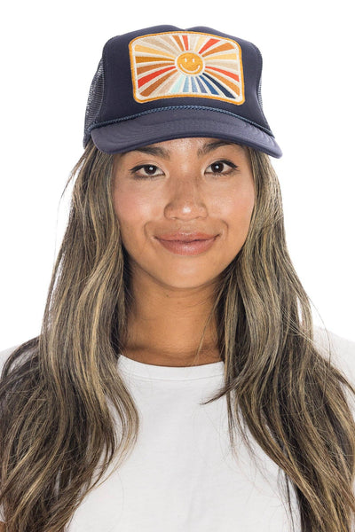 Rays Of Happy Trucker Hat In Navy - Lulu Bella Boutique