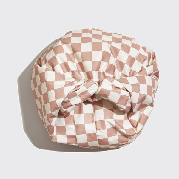Satin Lined Flexi Shower Cap - Terracotta Checker - Lulu Bella Boutique
