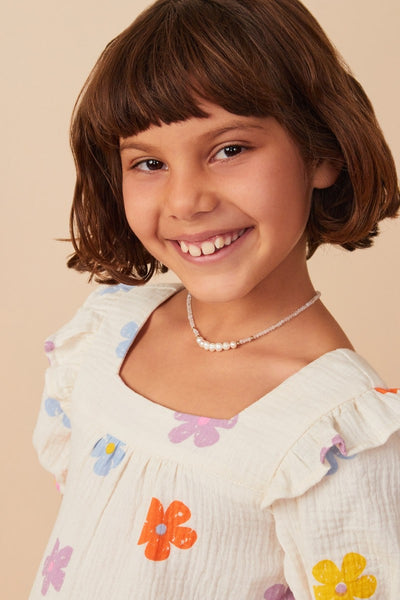 Girls Floral Gauze Textured Square Neck Top!