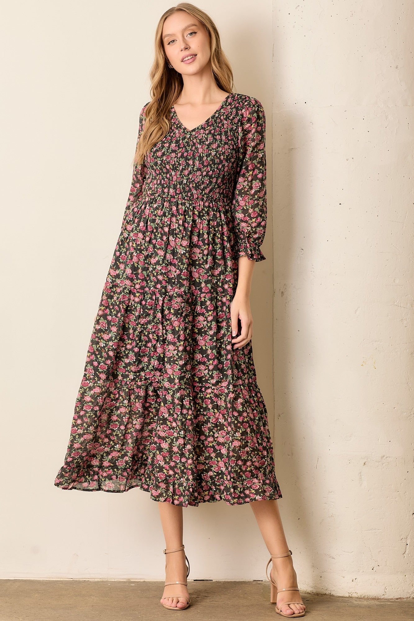 Floral Print Smocked Dress