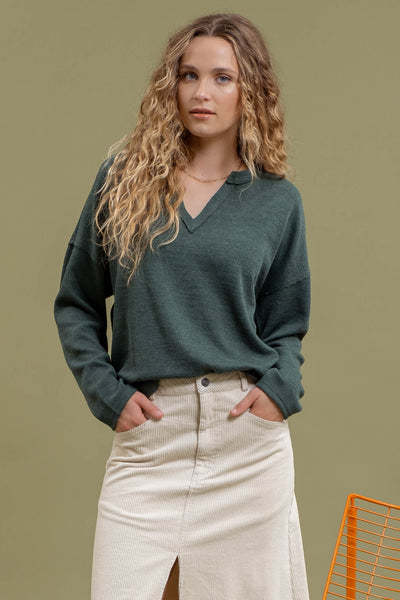 Notch Collar Long Sleeve Top