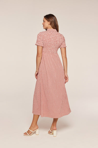 Smocked Detail Gingham Dress