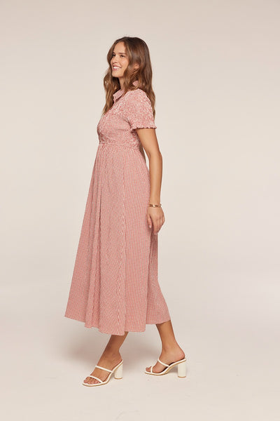 Smocked Detail Gingham Dress