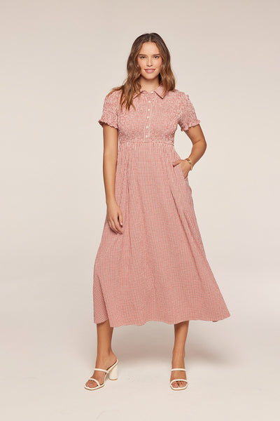 Smocked Detail Gingham Dress