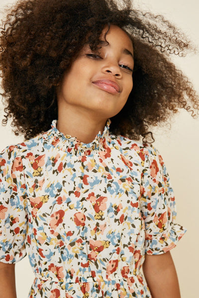 Kids Floral Mock Neck Midi Dress