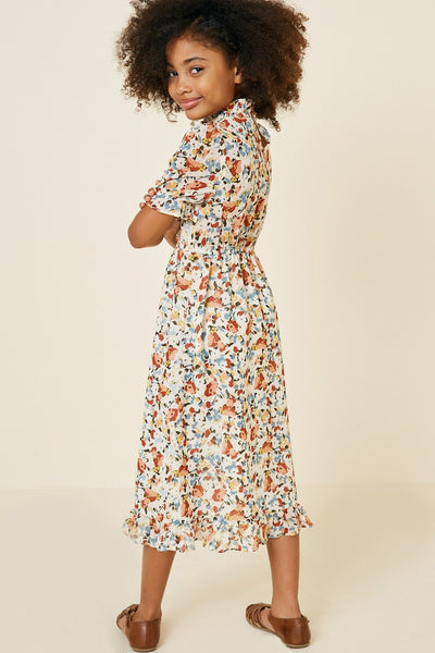 Kids Floral Mock Neck Midi Dress